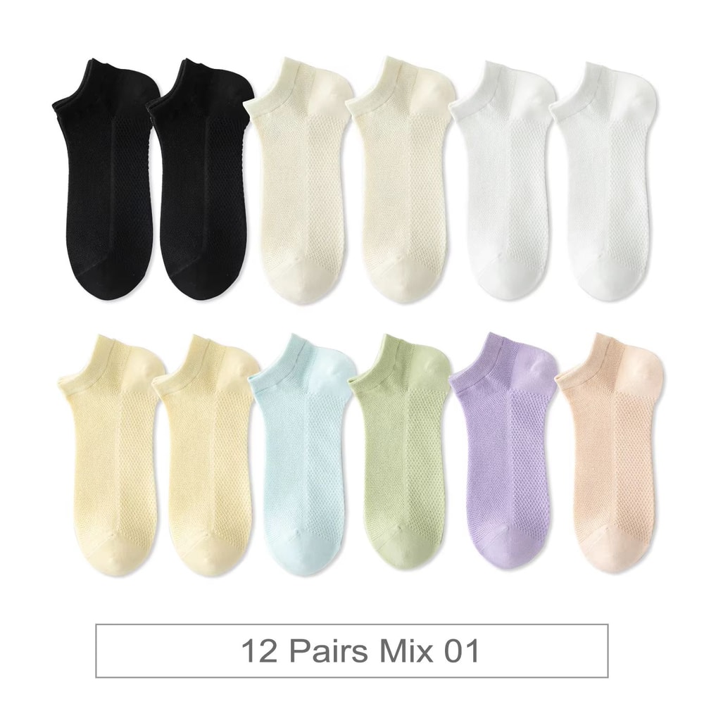 12 Pairs Womens Cotton Breathable Low Cut Mesh Socks Summer Short Socks 7