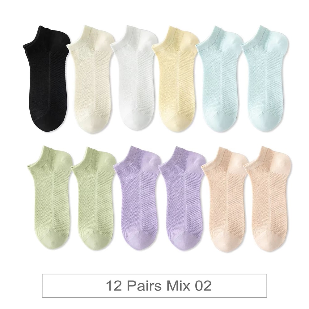 12 Pairs Womens Cotton Breathable Low Cut Mesh Socks Summer Short Socks 8