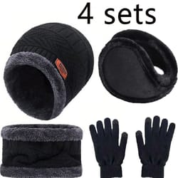 winter warm velvet hat scarf and gloves set (2/4pcs) for men and women