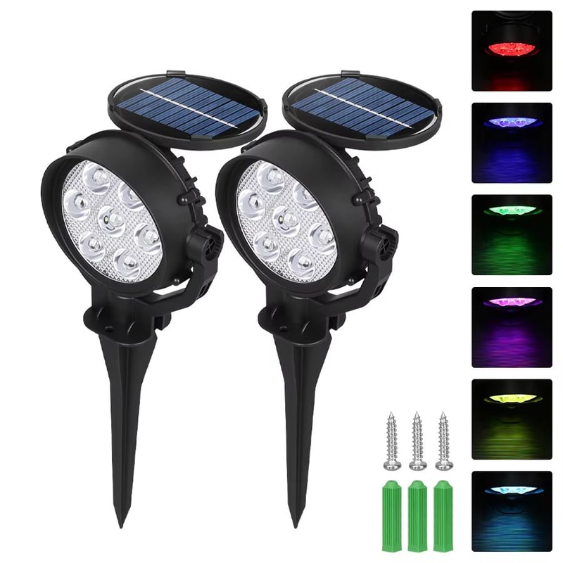 RGB Solar Spot Lights 9LED IP65 Waterproof Outdoor Landscape Lights Brightness Adjustable 14
