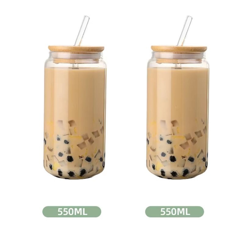 HeatResistant Glass Straw Cup With Dustproof Wooden Lid Transparent Drinking Bottle 9