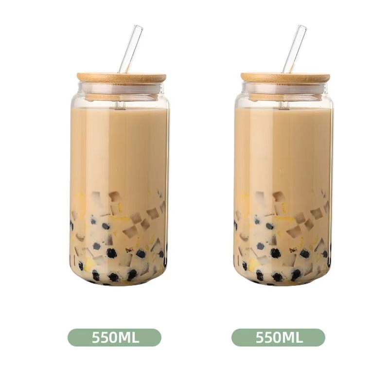 HeatResistant Glass Straw Cup With Dustproof Wooden Lid Transparent Drinking Bottle 9
