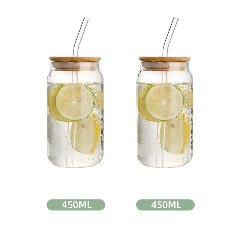 HeatResistant Glass Straw Cup With Dustproof Wooden Lid Transparent Drinking Bottle 8