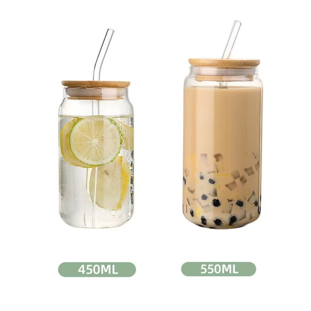 HeatResistant Glass Straw Cup With Dustproof Wooden Lid Transparent Drinking Bottle 10