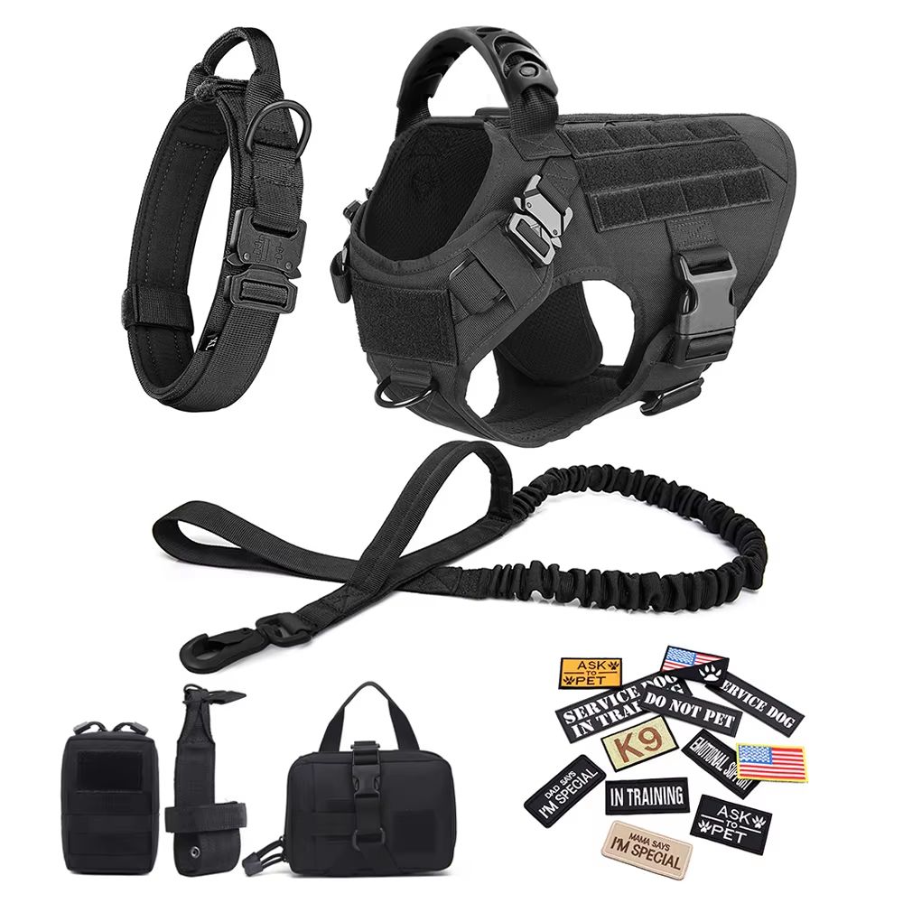 Military Tactical Dog Harness Collar Leash And Patches Set For Large Dogs 0