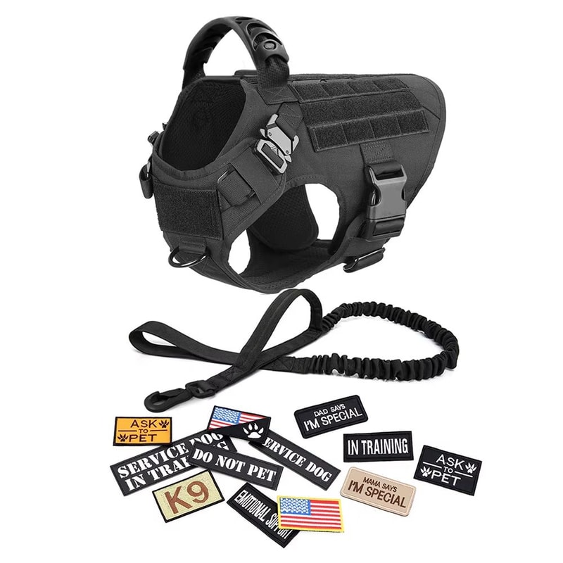 Military Tactical Dog Harness Collar Leash And Patches Set For Large Dogs 9