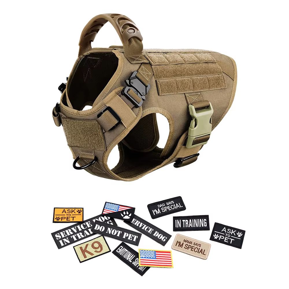 Military Tactical Dog Harness Collar Leash And Patches Set For Large Dogs 12