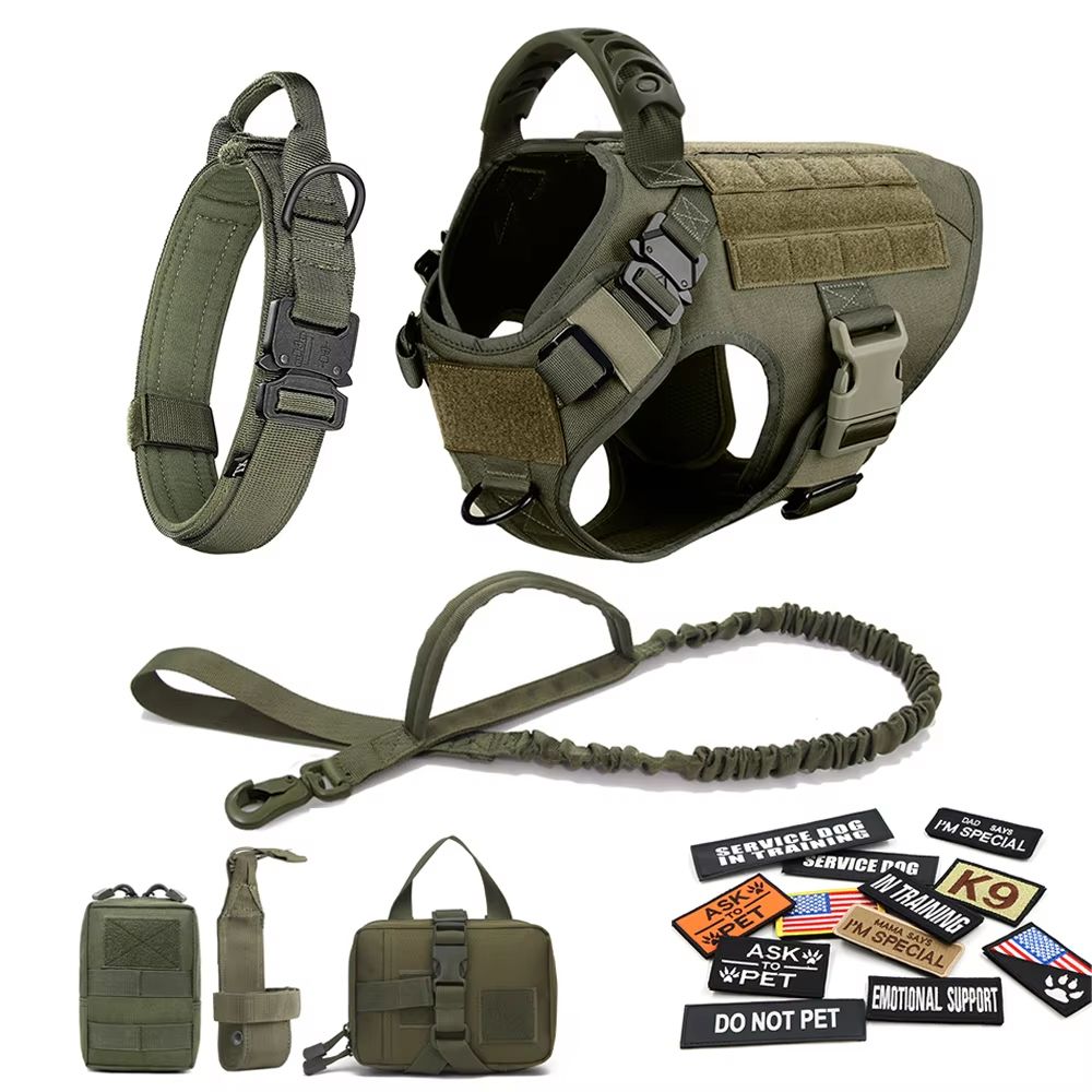 Military Tactical Dog Harness Collar Leash And Patches Set For Large Dogs 16