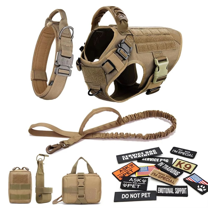 Military Tactical Dog Harness Collar Leash And Patches Set For Large Dogs 17