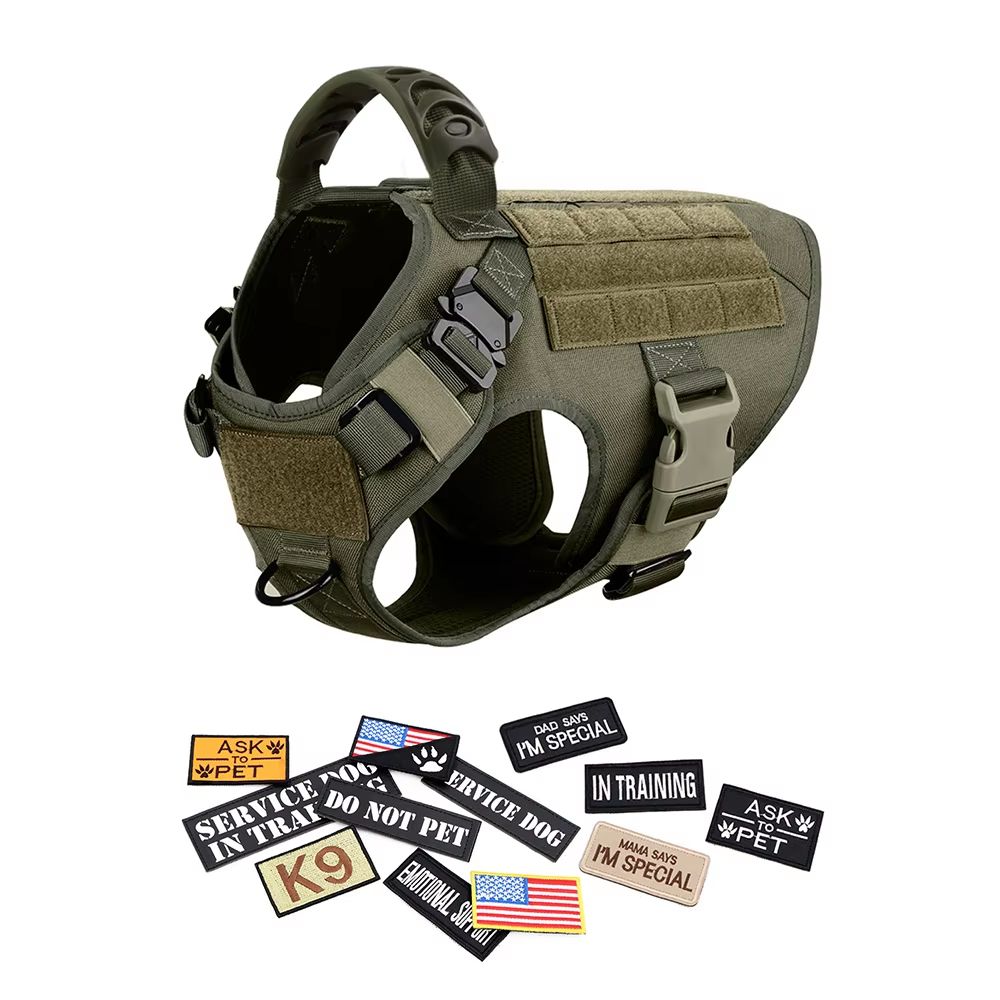 Military Tactical Dog Harness Collar Leash And Patches Set For Large Dogs 6