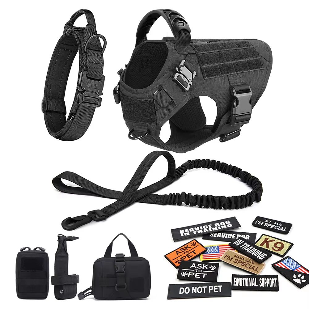 Military Tactical Dog Harness Collar Leash And Patches Set For Large Dogs 7