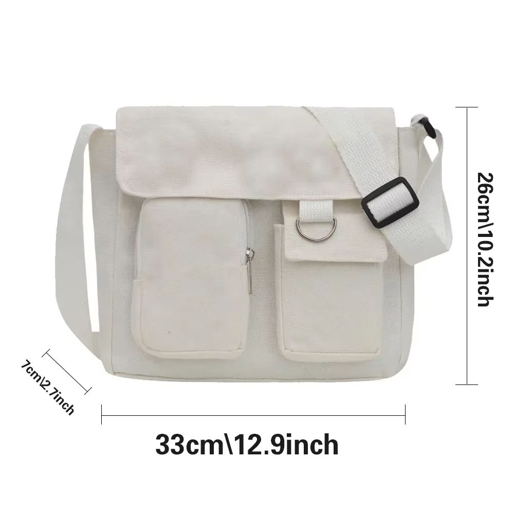 Large Capacity Canvas Crossbody Bag For Women Solid Color Shoulder Bag 1