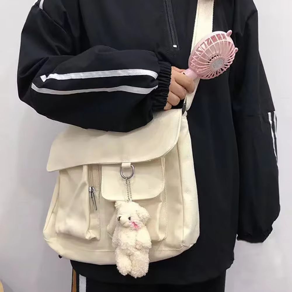 Large Capacity Canvas Crossbody Bag For Women Solid Color Shoulder Bag 9