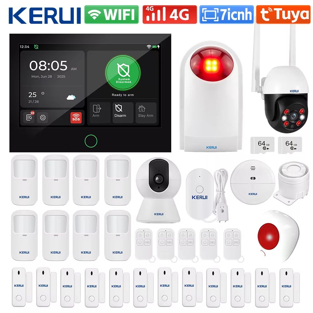 KERUI Tuya WiFi4G Smart Home Alarm System With 7Inch Touch Screen Panel G70 6