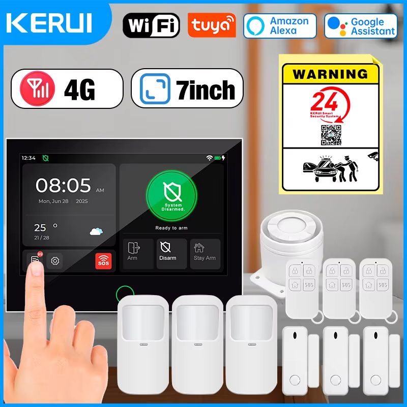 KERUI 4G WiFi Smart Home Alarm System With 7Inch IPS Touch Screen Panel 0