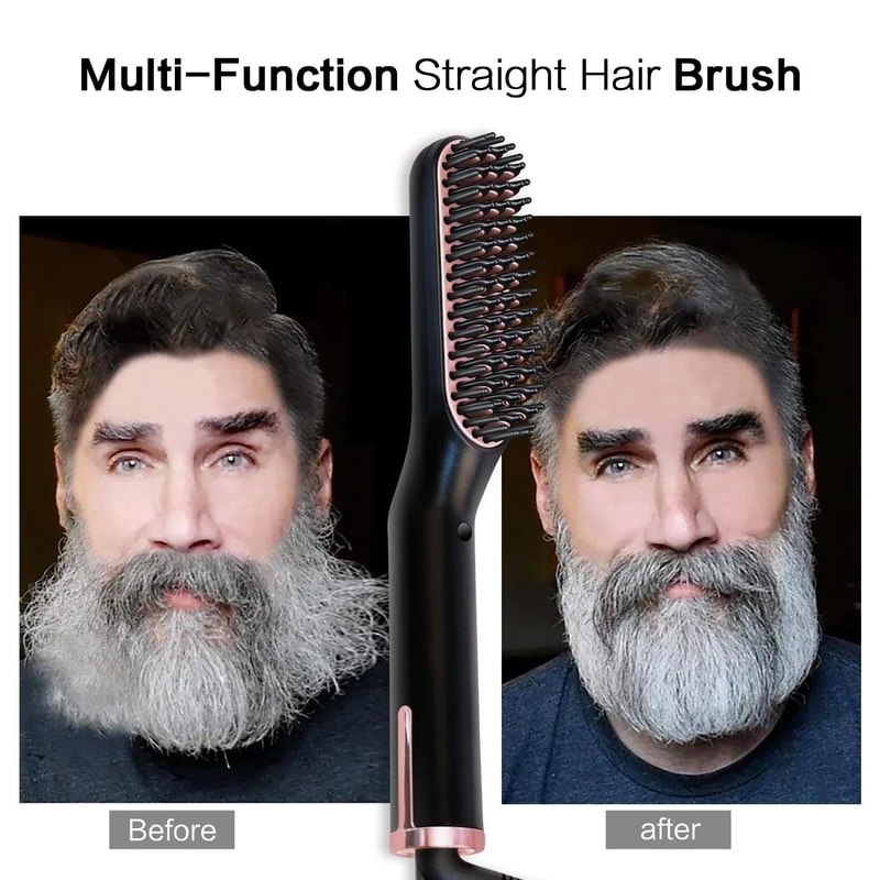 Mens Electric Beard Straightener With Negative Ion Hair Brush For Wet Dry Styling 2
