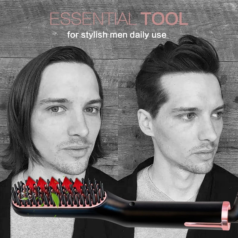Mens Electric Beard Straightener With Negative Ion Hair Brush For Wet Dry Styling 4
