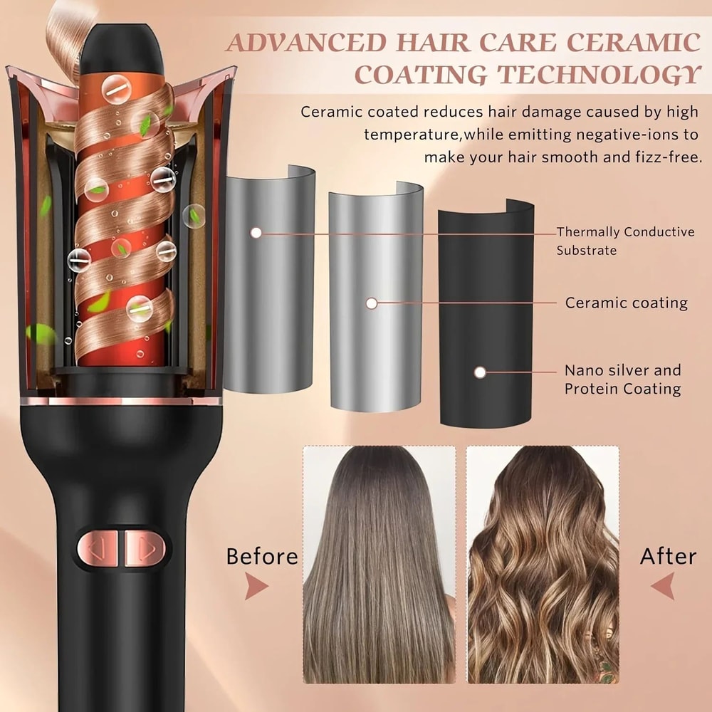 TINSOL Professional Ceramic AutoRotating Air Curling Iron For Effortless Styling 3