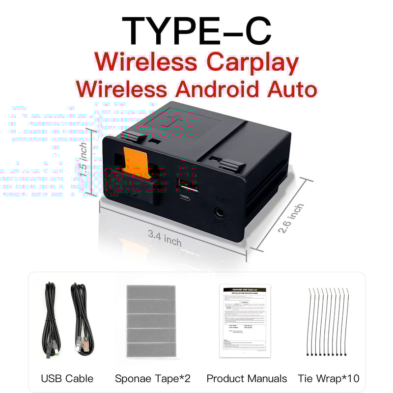 TINSOL Wireless TypeC CarPlay Android Auto Adapter USB Hub For Mazda Retrofit 9