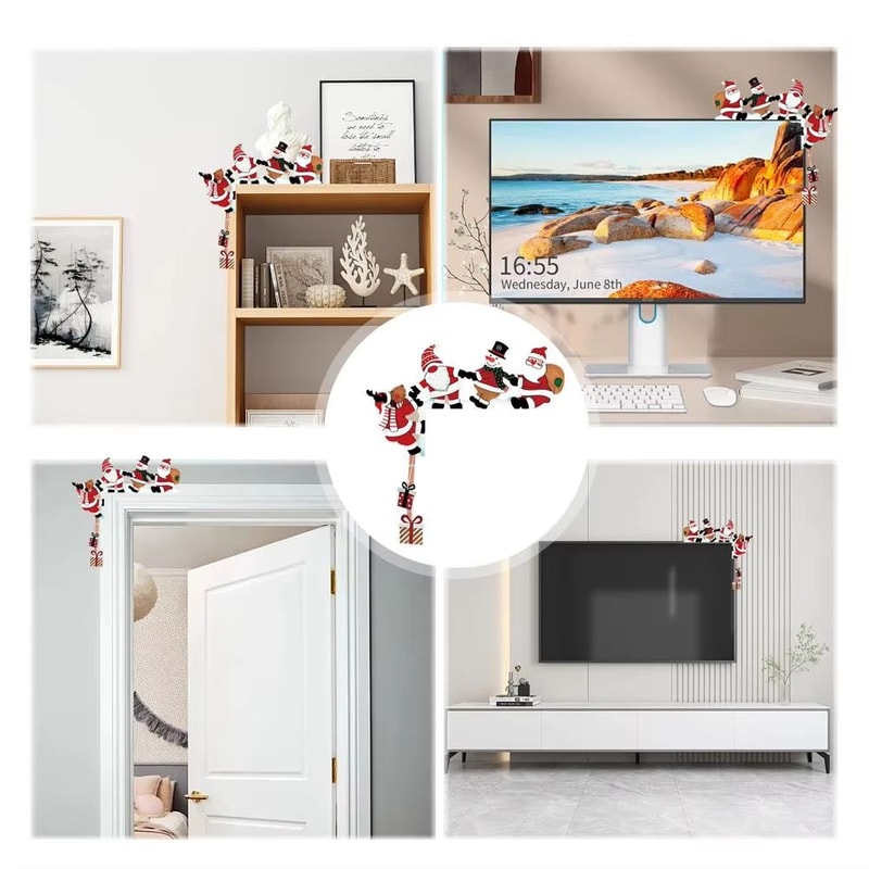 TINSOL Christmas Door Corner Decor Santa Snowman Reindeer Wooden Frame Ornament 1