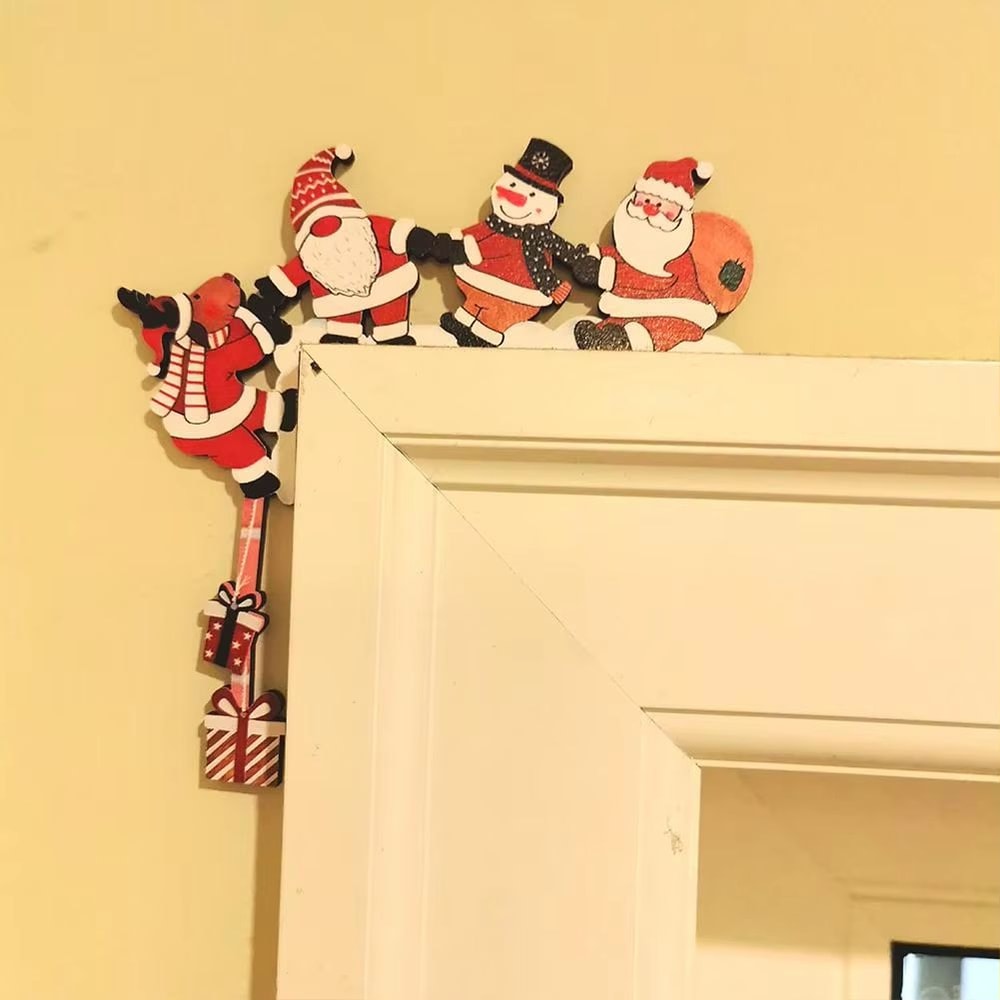TINSOL Christmas Door Corner Decor Santa Snowman Reindeer Wooden Frame Ornament 2