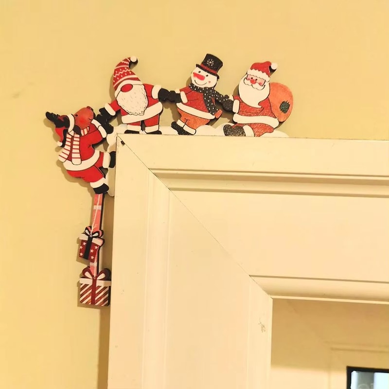 TINSOL Christmas Door Corner Decor Santa Snowman Reindeer Wooden Frame Ornament 2