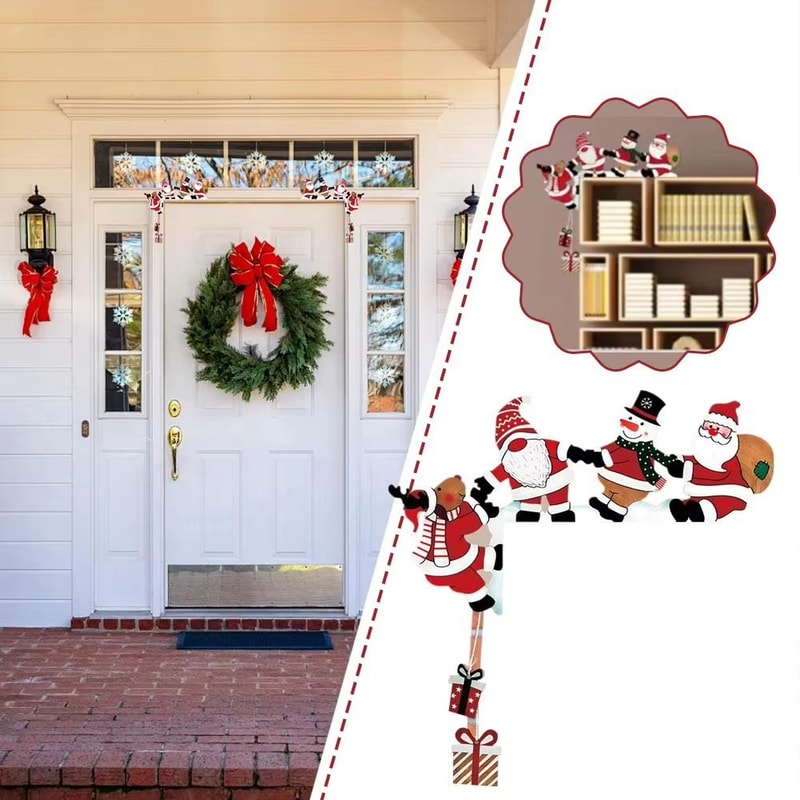 TINSOL Christmas Door Corner Decor Santa Snowman Reindeer Wooden Frame Ornament 5