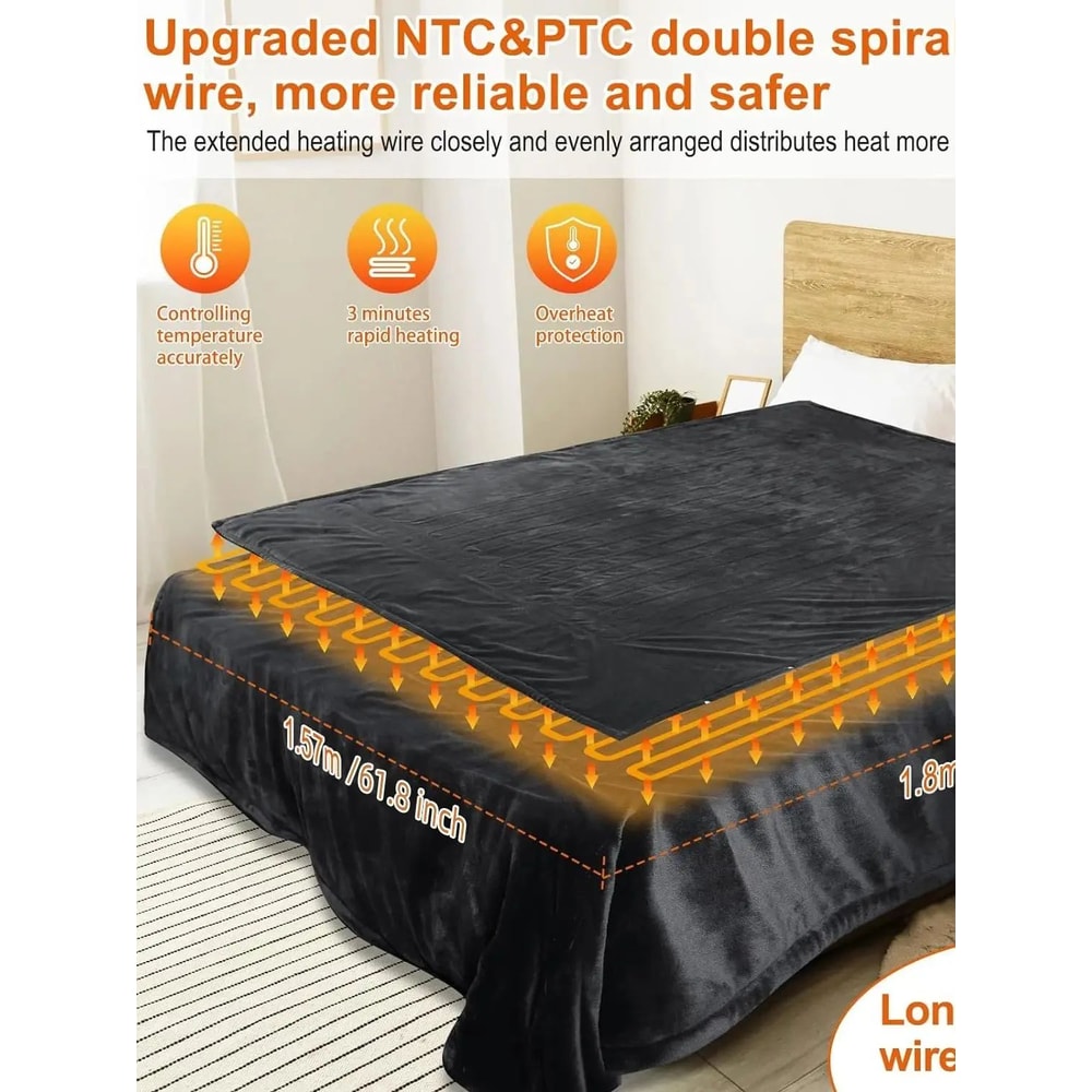 Soft Electric Heated Throw Blanket 5906x7087in With Adjustable Heat Levels And Auto Shut Off 5