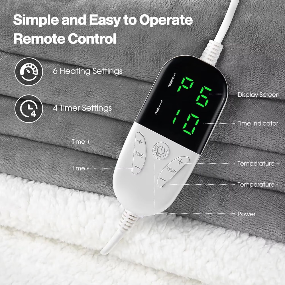 Soft Striped Electric Heated Blanket 50x60in With Adjustable Heat And Timed Shutoff 4