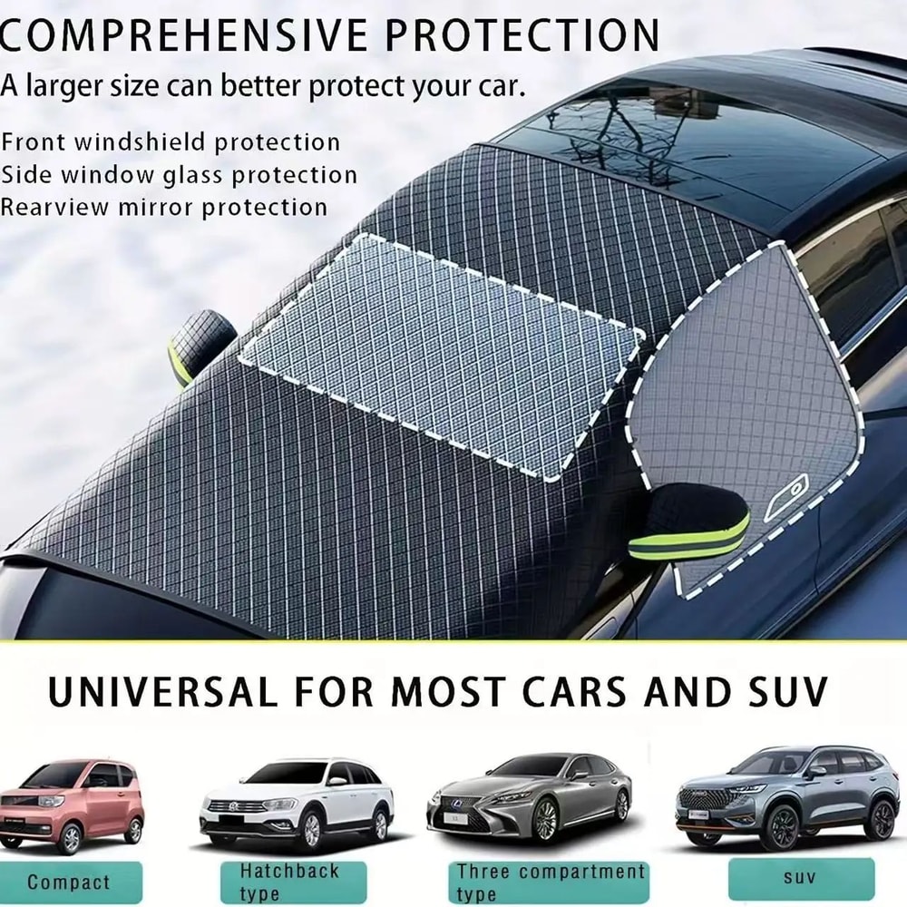 Magnetic Aluminum Car Snow Cover With Oxford Cloth AllSeason Windshield Protector 1
