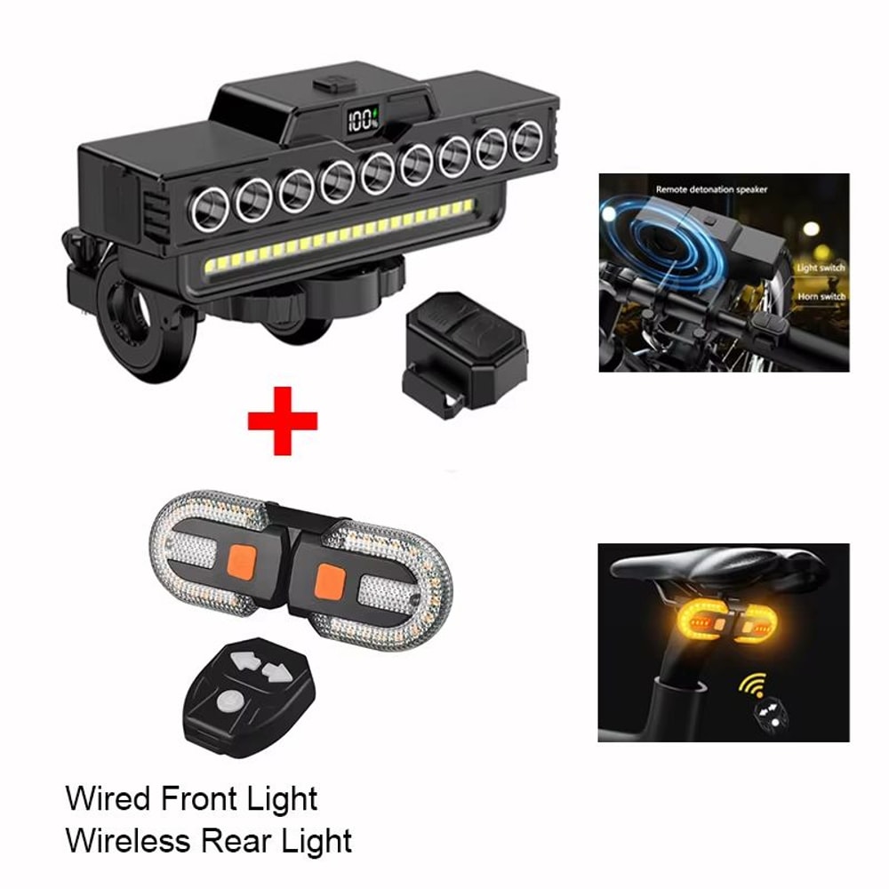 9Beads Rechargeable Bicycle Head Light With TypeC Front Horn For Safety 9