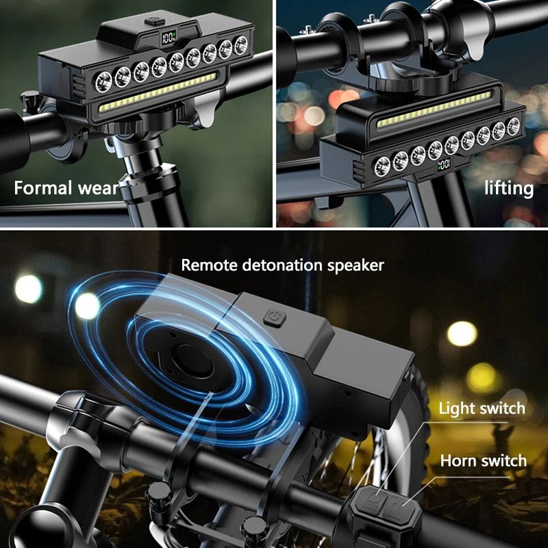 9Beads Rechargeable Bicycle Head Light With TypeC Front Horn For Safety 1