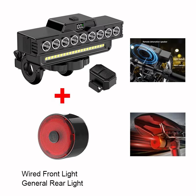 9Beads Rechargeable Bicycle Head Light With TypeC Front Horn For Safety 7