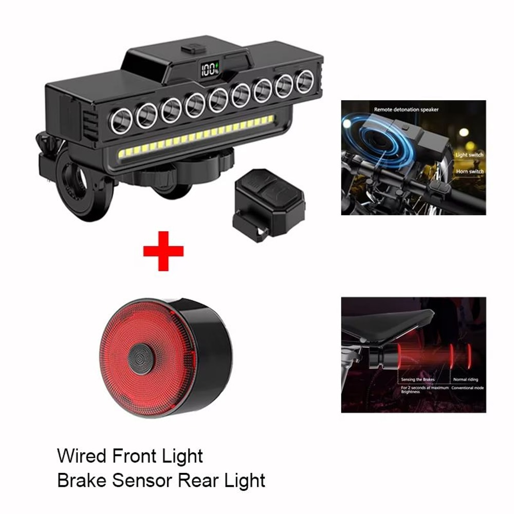 9Beads Rechargeable Bicycle Head Light With TypeC Front Horn For Safety 8