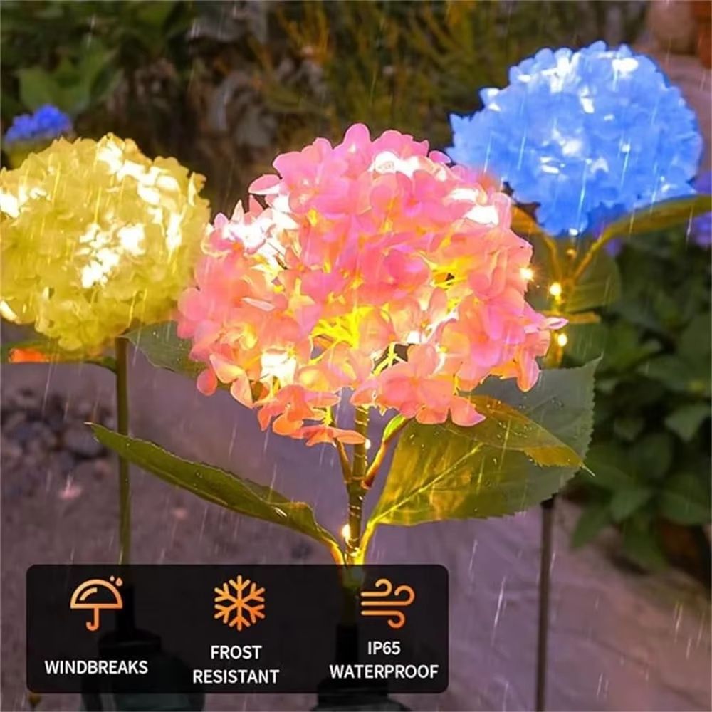 Solar Garden Hydrangea LED Outdoor Stake Lights Waterproof Decorative 4