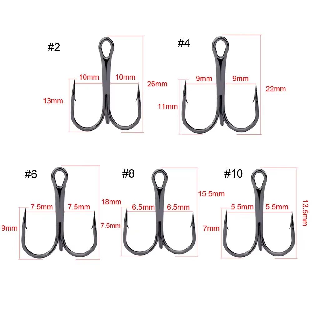 High Carbon Steel Treble Fishing Hooks 10Pack For Bass And Game Fish 5