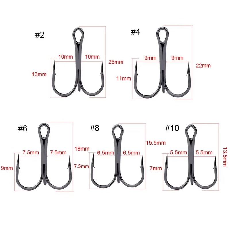 High Carbon Steel Treble Fishing Hooks 10Pack For Bass And Game Fish 5