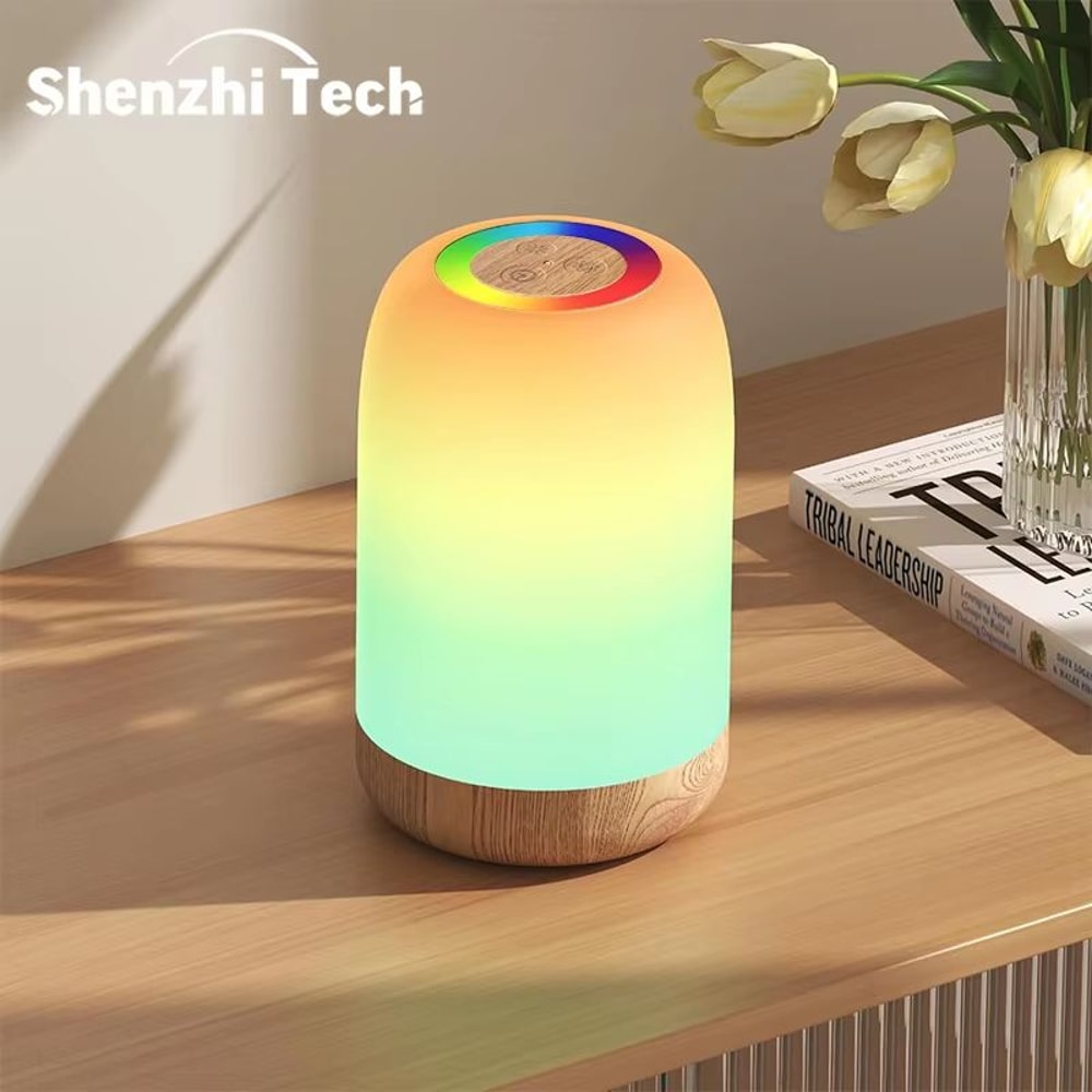 LED Touch RGB Table Lamp With Wood Grain Finish And USB Rechargeable Design 0
