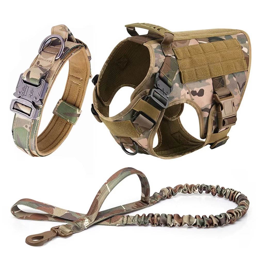Tactical Dog Harness With MOLLE Pouch And Leash For Large Dogs 11