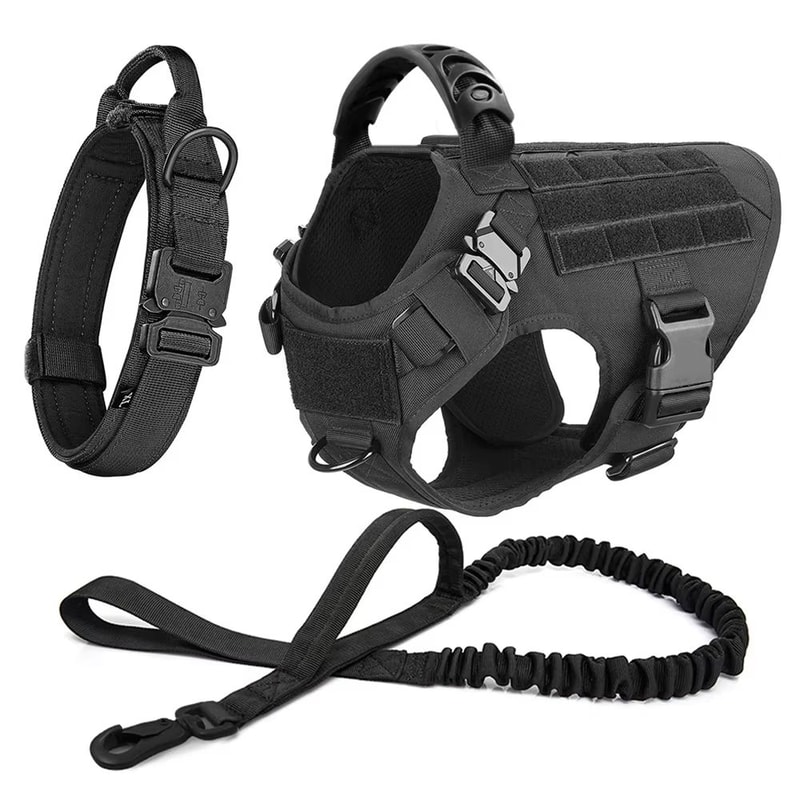 Tactical Dog Harness With MOLLE Pouch And Leash For Large Dogs 13