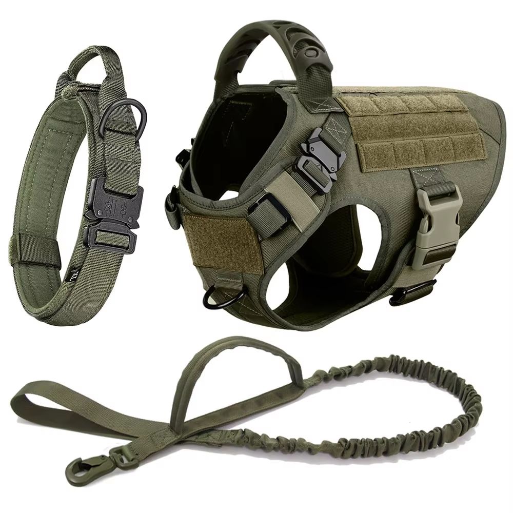 Tactical Dog Harness With MOLLE Pouch And Leash For Large Dogs 14