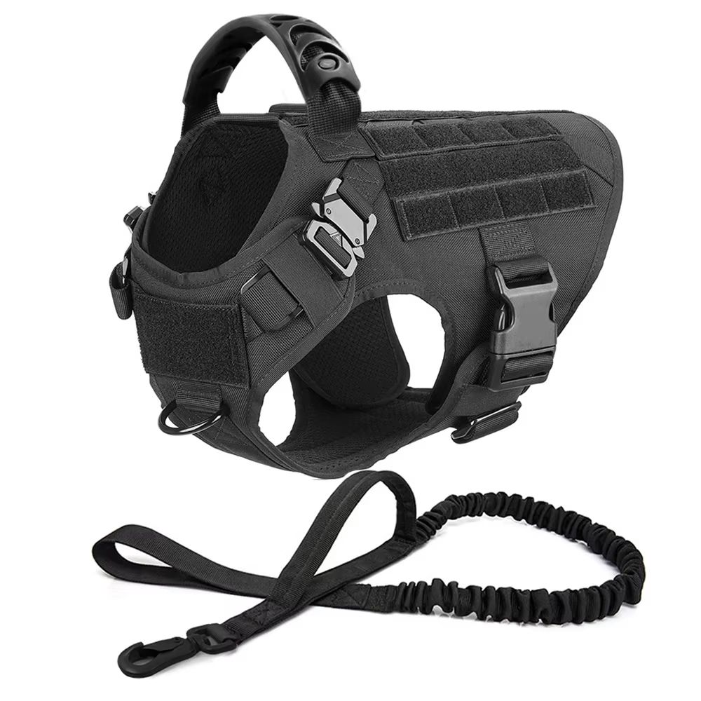 Tactical Dog Harness With MOLLE Pouch And Leash For Large Dogs 17
