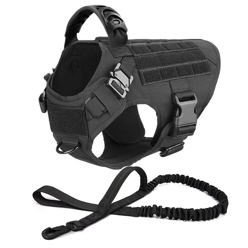 Tactical Dog Harness With MOLLE Pouch And Leash For Large Dogs 17