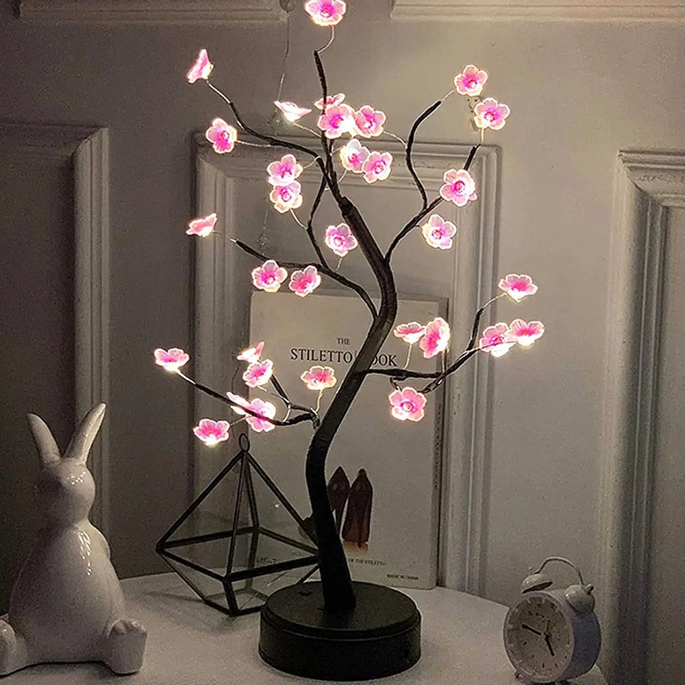 Cherry Blossom Bonsai LED Tree Lamp Touch Switch USB Or Battery Powered Table Decor Light 0