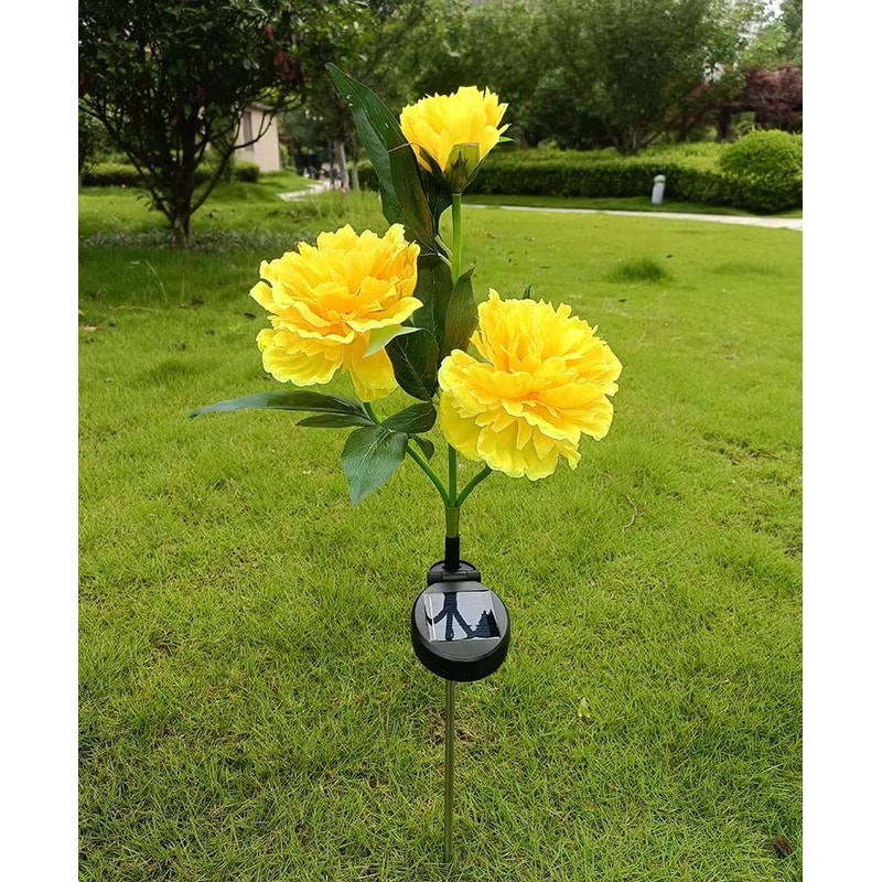 Solar Peony Flower Garden Lights 3 Head Waterproof Pink Pathway Stake Lamps 9