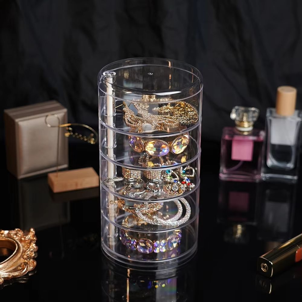 Rotating Jewelry Organizer Box With Lid For Earrings Bracelets And Makeup Storage 2