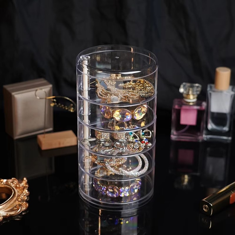 Rotating Jewelry Organizer Box With Lid For Earrings Bracelets And Makeup Storage 2