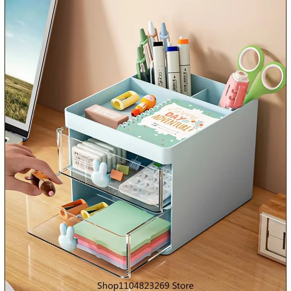 Small Desk Organizer With Drawer MultiCompartment Desktop Storage Box 2