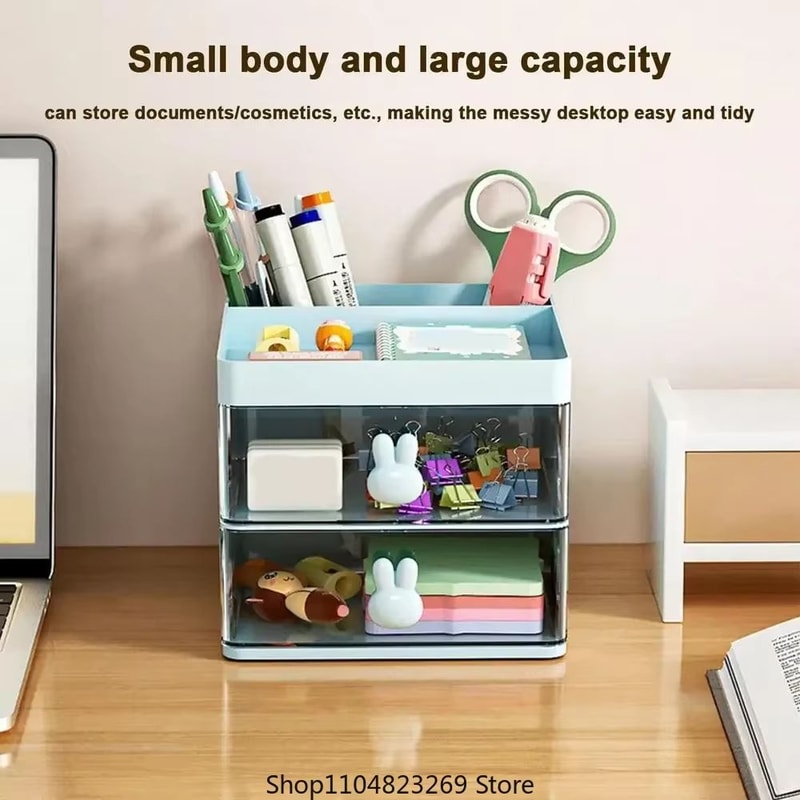 Small Desk Organizer With Drawer MultiCompartment Desktop Storage Box 5