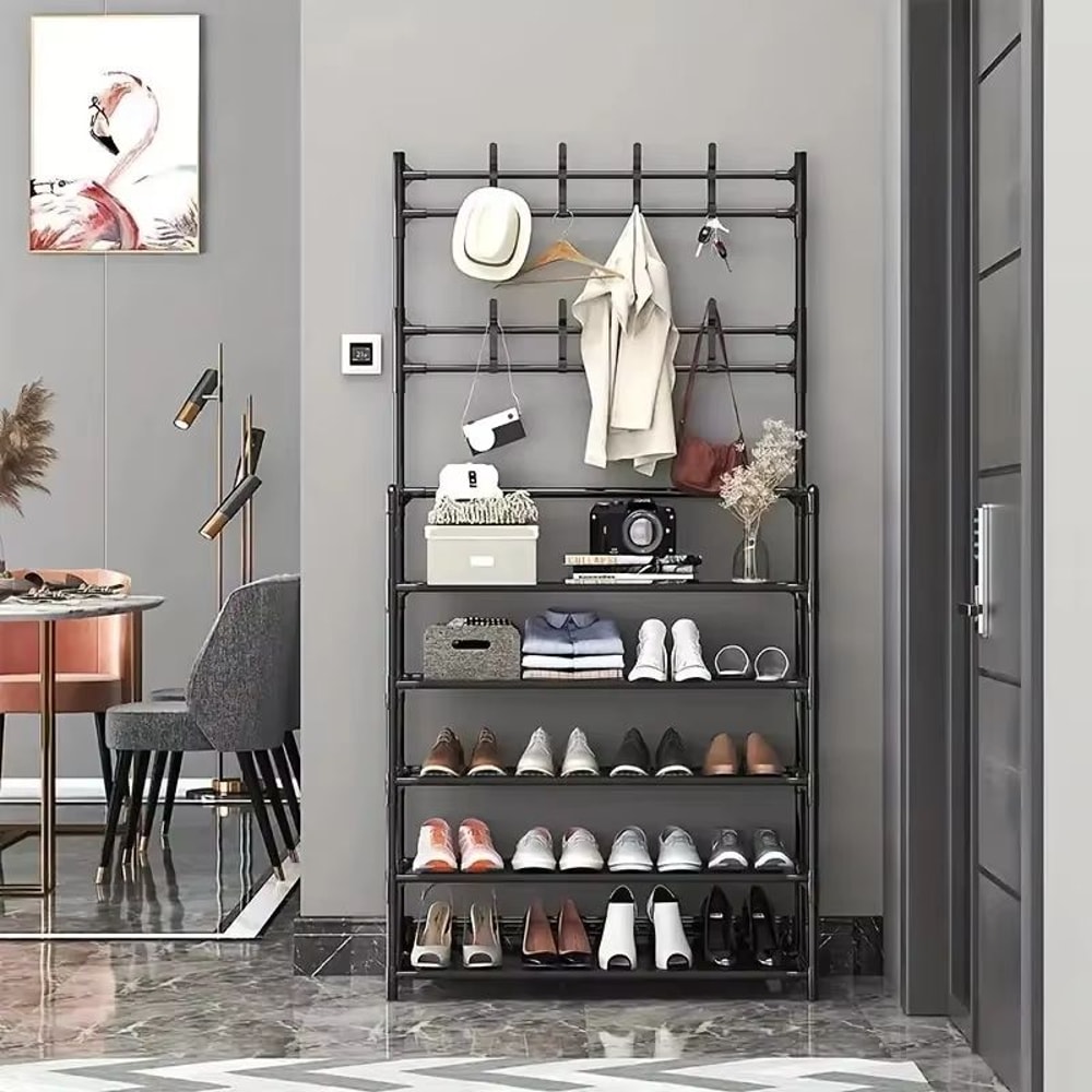 Freestanding Entryway Coat Rack With Shoe Shelves And Hooks For Hallway Storage 0